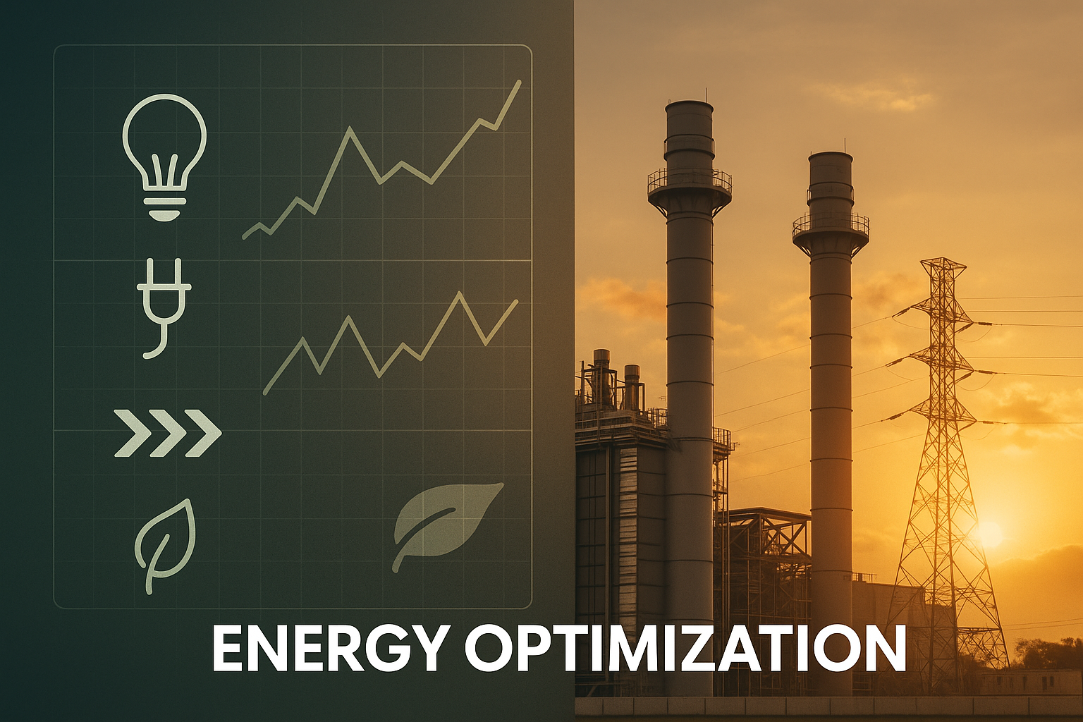 energy optimization simulation dashboard comparing energy consumption and emissions for industrial facility