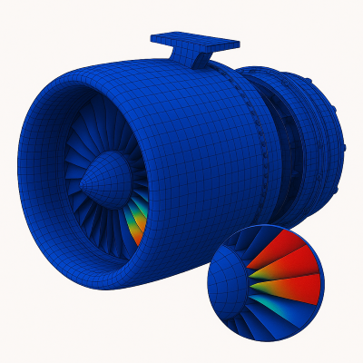 finite element acoustic wave pattern around a jet engine model